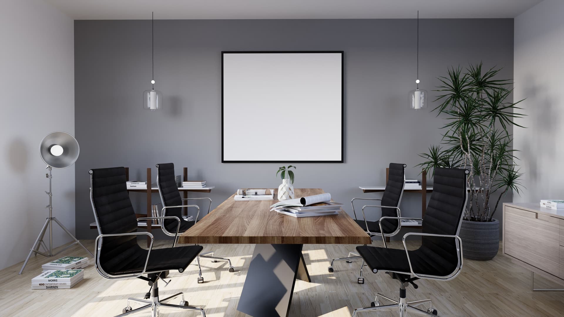 Conference room with wooden table and executive chairs