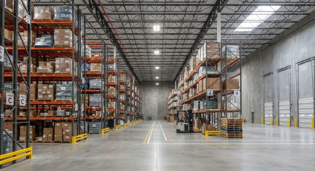 Industrial warehouse with stored goods where pest control may be required