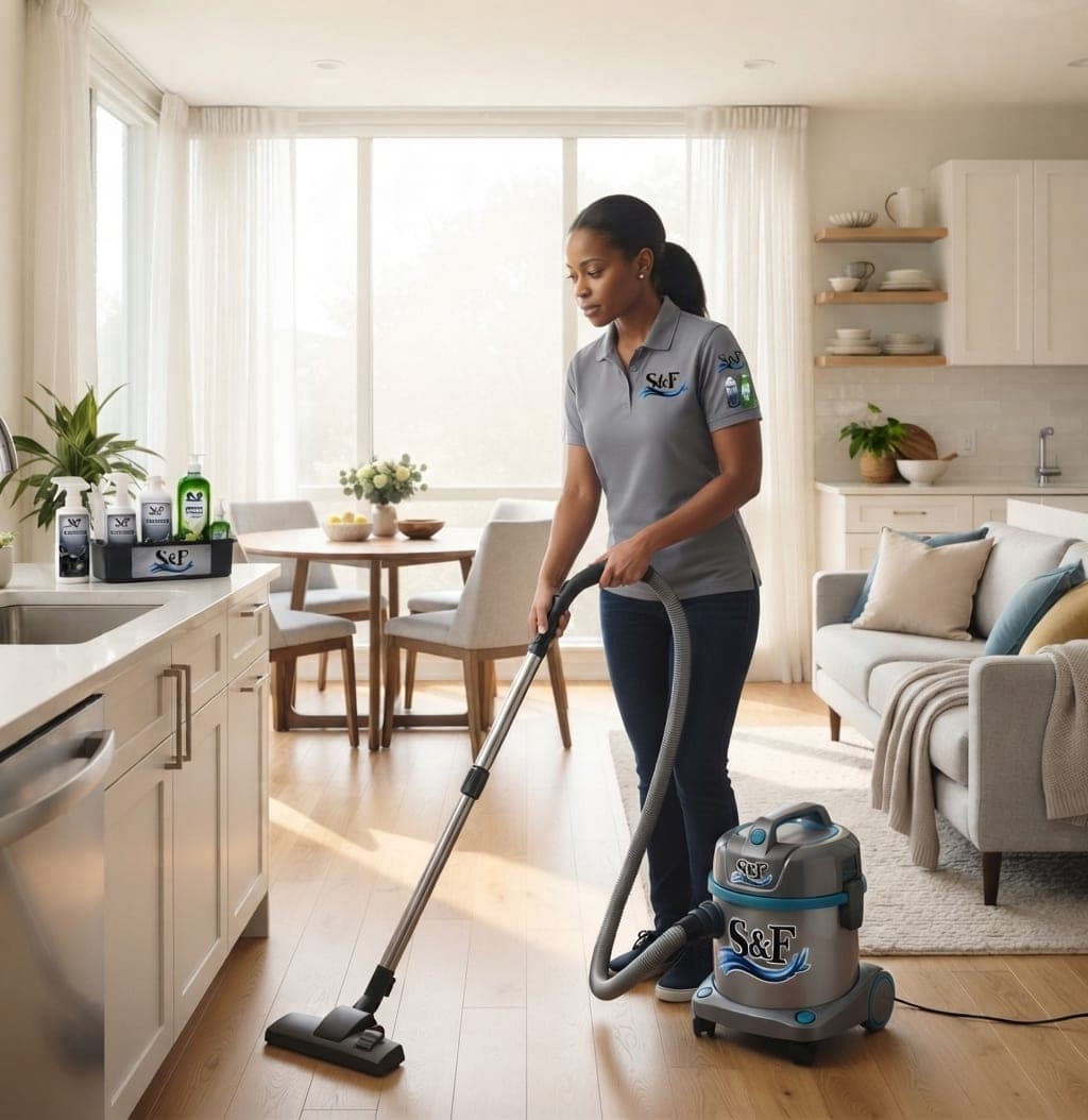 Shai & Fortuna cleaner vacuuming in an open-plan home — deep house cleaning