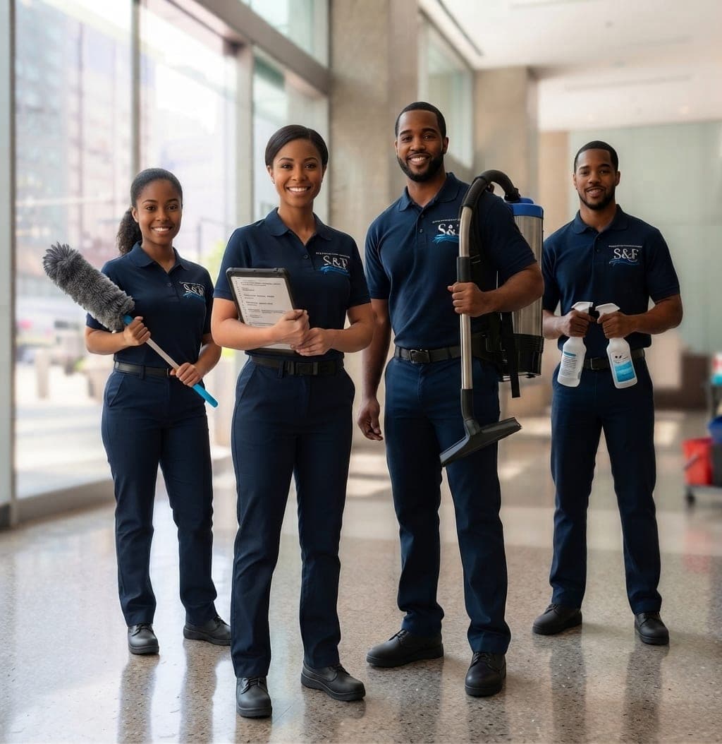 Shai & Fortuna cleaning staff on site in uniform