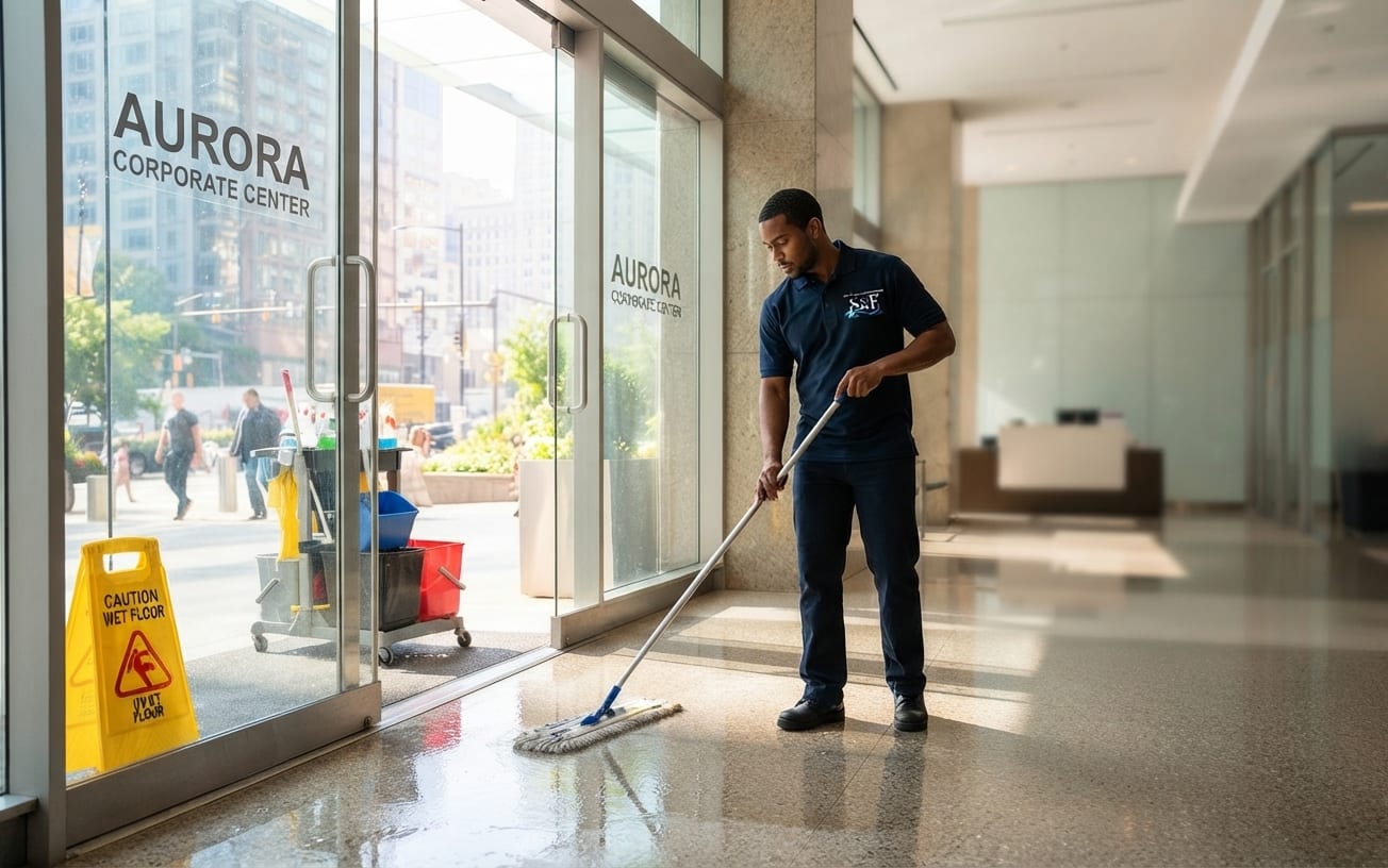 Commercial cleaning at a doorway — Shai & Fortuna cleaning services